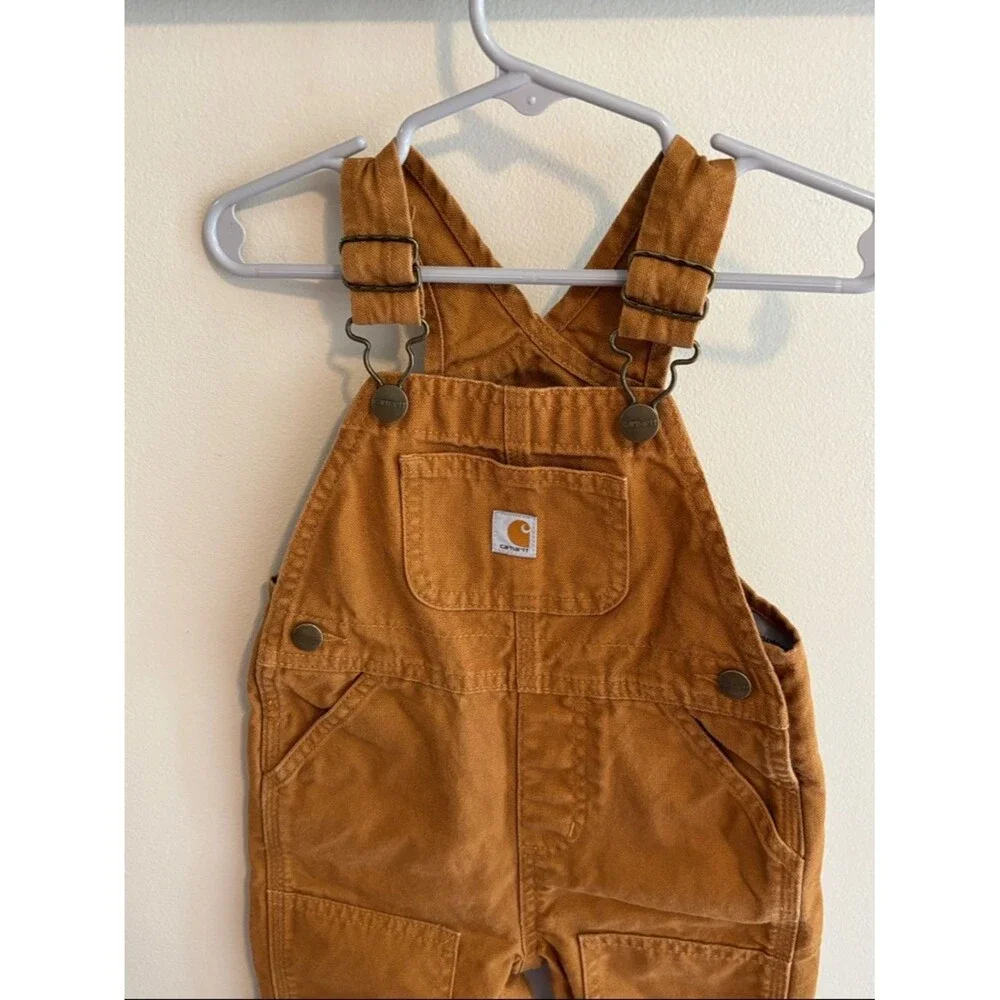 Carhartt Toddler Pants 18m Brown Overalls Canvas Logo Pockets Sleeveless Cotton